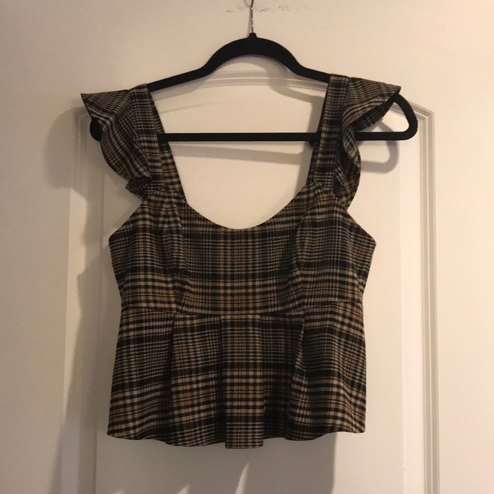 Leith Ruffle Plaid Peplum Tank Size Small